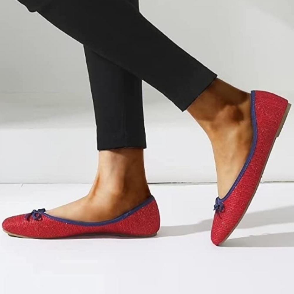 MUSSHOE Flats 8.5M Shoe for Women Square Toe Comfortable Glitter Dressy NWT Red